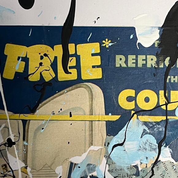 Original Abstract Art Collage Painting 11x14 1950s Westinghouse Refrigerator Ad - Picture 5 of 6